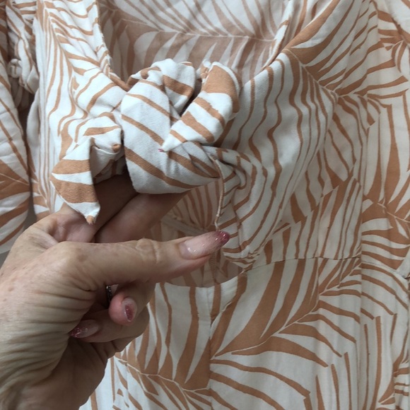 Roxy Evening Delight midi dress front bow tie palm frond pattern L - Picture 4 of 11